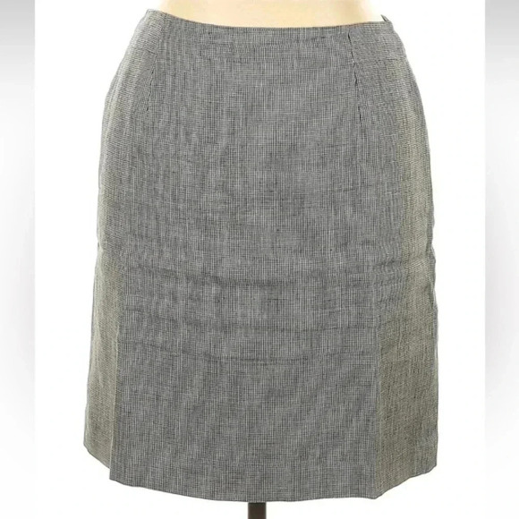 Talbots Grey & Black Plaid 100% Irish Linen A-Line Skirt Women’s Size 14 - Picture 1 of 4